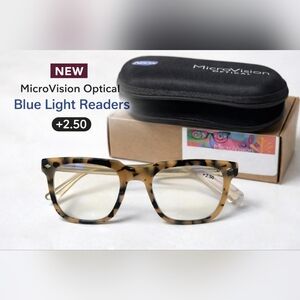 MicroVision Optical Arial Blue Light Readers Shiny Milky Tortoise +2.50 New